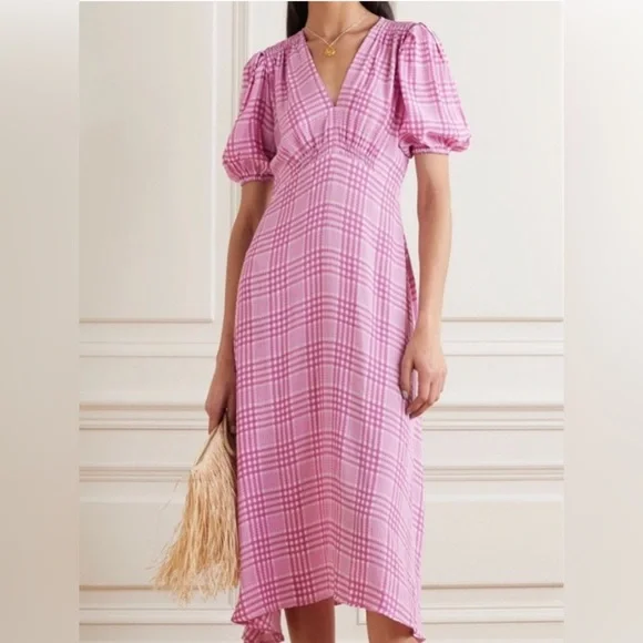 FAITHFUL The Brand Victoria Checked Midi Dress Sz 2 - Picture 2 of 8
